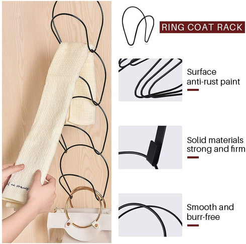 Hat Rack Caps Rack Holder,10 Rings Hat Organizer Cap Holder Organizer (Door Hooks and Sticky Hooks Include),Door/Wall/Clothes Rod Hanger Storage Hat Organizer for Baseball, Caps, Towel (round, black)