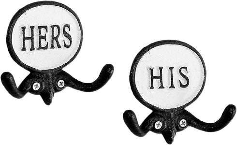 AuldHome His and Hers Towel Hooks (Set of 2); Cast Iron Rustic Farmhouse Decor Door Wall Hangers
