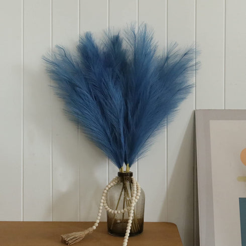 6pcs Faux Pampas Grass, 32.7"/83cm Tall Fluffy Pampas Grass Dried Plants for Vase Filler Living Room Kitchen Boho Decor Blue