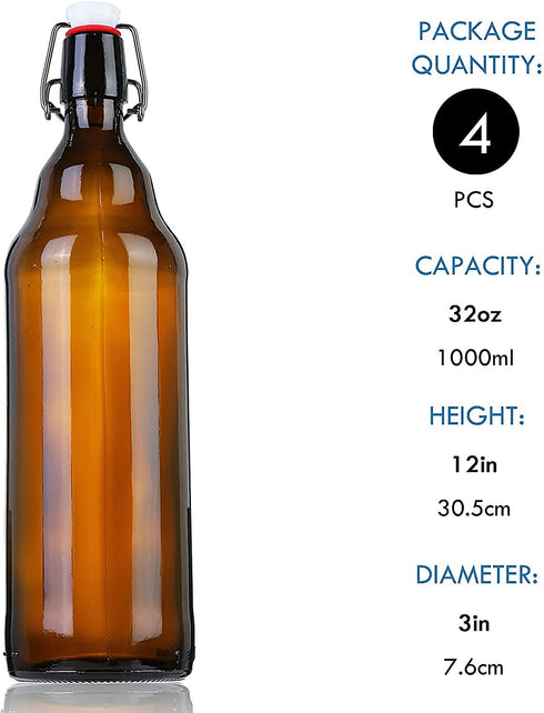 YEBODA 32 oz Amber Glass Beer Bottles for Home Brewing with Flip Caps, Case of 4