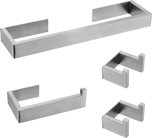 Brushed Nickle 4-Piece Bathroom Hardware Set,Towel Bar+Toilet Paper Holder+2 Robe Towel Hook,JINCROP YF402 SUS 304 Stainless Steel Wall Mounted (Brushed Nickle)