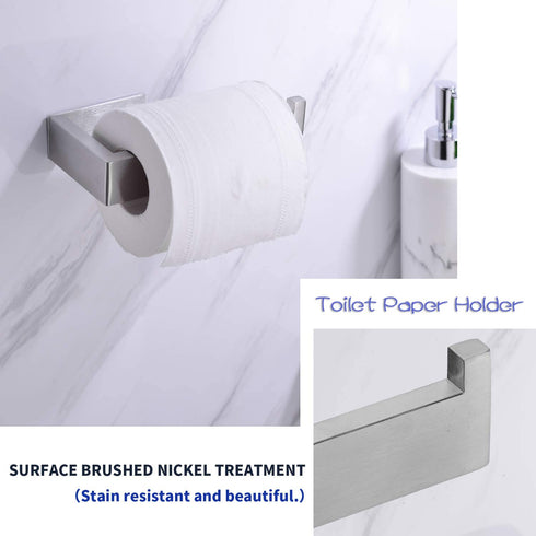 Brushed Nickle 4-Piece Bathroom Hardware Set,Towel Bar+Toilet Paper Holder+2 Robe Towel Hook,JINCROP YF402 SUS 304 Stainless Steel Wall Mounted (Brushed Nickle)