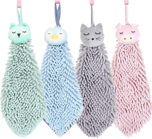 4 Pack Cute Chenille Soft Hanging Hand Towels Funny Owl Penguin Absorbent Thick Kitchen?Bathroom Towel