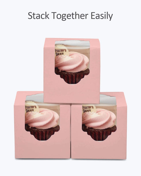 Yotruth 2.5 x 2.5 x 2.5Pink Mini Cupcake Boxes single individual Easy Assembly with Window and Insert 50 Pack