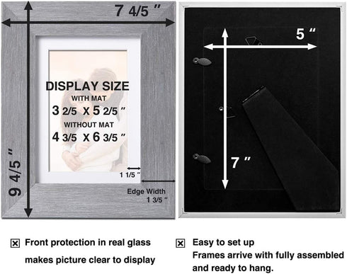 LaVie Home 5x7 Picture Frames (3 Packs, Gray) with Real Glass, Wall or Tabletop Display Pictures 4x6 with Mat or 5x7 Without Mat, French Country Style Perfect for Celebration and Home Decor