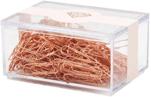 70pcs 50mm Rose Rose Gold Paper Clips in Square Acrylic Paper Clip Holder for Office Supplies Desk Organizer (50mm / 2")