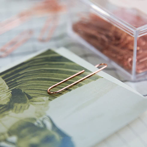 70pcs 50mm Rose Rose Gold Paper Clips in Square Acrylic Paper Clip Holder for Office Supplies Desk Organizer (50mm / 2")