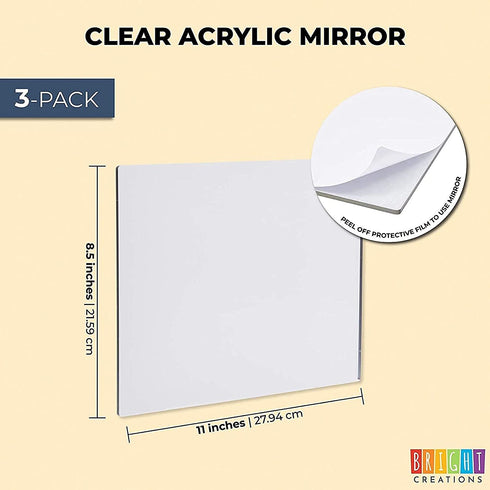 Acrylic Mirror Sheets, Shatter Resistant (3mm, 11 x 8.5 in, 3 Pack)