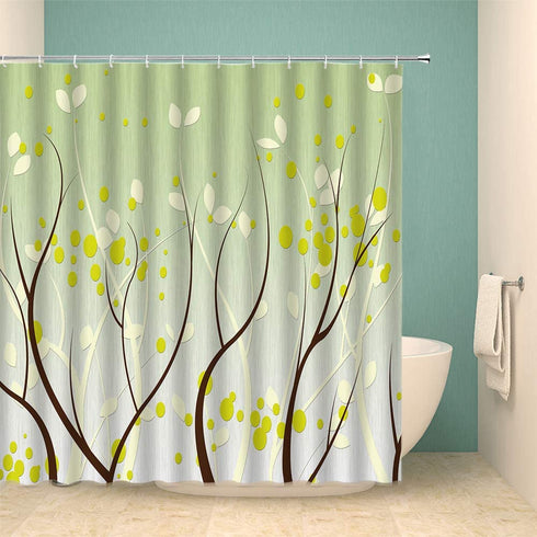 BOYIAN Green Tree Shower Curtain Decor Fresh Leaves Branch Trees Spring Natural Beige Brown Fabric Bath Curtains Bathroom Accessories Polyester with Plastic Hooks 70x70 Inch