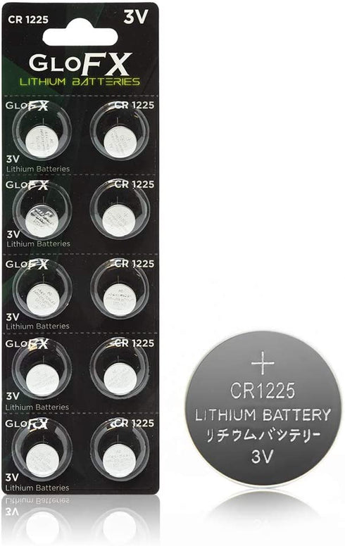 GloFX CR1225 3v Batteries - Button Coin Lithium Watch Battery Key Fob CR1225 (10 Pack)