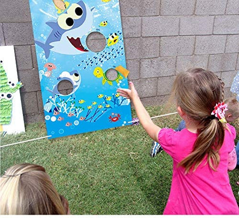 Shark Toss Games with 3 Been Bag Little Shark Party Supplies Been Bag Toss Games Party Games for Kids and Adults in Under the Sea, Shark Theme party Baby Shower Kids’ Birthday Party Summer Pool Game