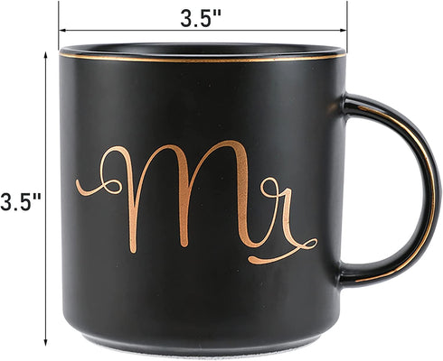 Yesland 12 oz Mr and Mrs Mug, Ceramic Coffee Mug for the Couple, Ideal Gift for Engagement, Anniversary, His and Hers, Bride and Groom, Valentines and Christmas Gifts - Set of 2 (Black & White)