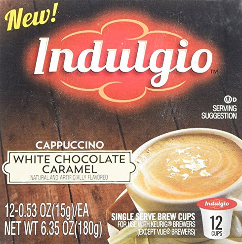 Indulgio Cappuccino, White Chocolate Caramel, 12-Count Single Serve Cup for Keurig K-Cup Brewers