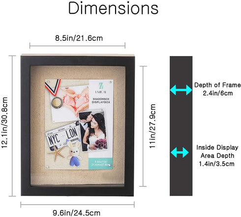 UMICAL 8.5x11 Shadow Box Display Case Black Wooden Shadow Box Frame with Linen Board and Stick Pins Memorabilia Awards Medals Photos Tickets Art Bouquet Memory Box for Keepsakes
