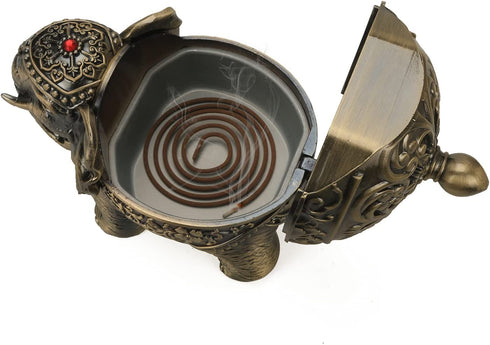 LIABI Incense Burner, Metal Backflow Cone Coil Stick Incense Holder Ash Catcher with Lid, Aromatherapy Ornament Home Decoration for Indoor Outdoor (Bronze Elephant)