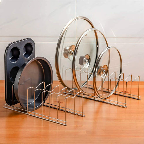 SANNO Pan Pot Lid Holder Rack ,Cabinet Drawer Organization Holder Kitchen Pot Lid Rack Holder Organizer Kitchen Plate Storage Organizer and Drying Rack, Pantry 2 pack