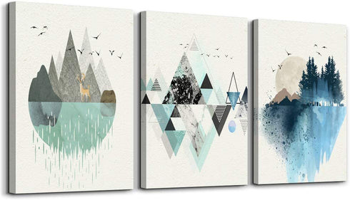 Abstract Mountain in Daytime Canvas Prints Wall Art Paintings Abstract Geometry Wall Artworks Pictures for Living Room Bedroom Decoration, 12x16 inch/piece, 3 Panels Home bathroom Wall decor posters