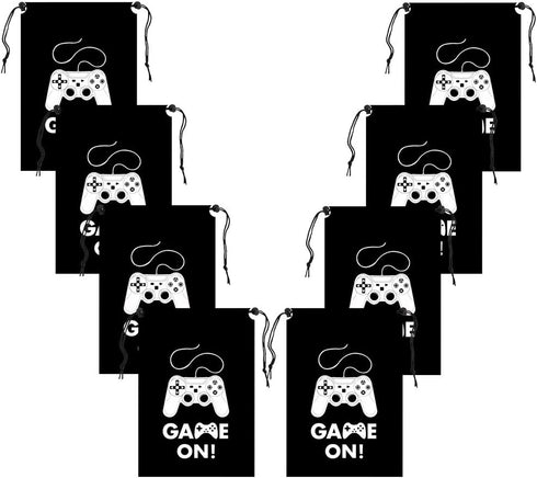 AhlsenL 24 Pack Video Game Party Supplies Gaming Party Bags Drawstring Bags Gaming Party Decorations for Kids Video Game Themed Birthday Party (Game ON!)