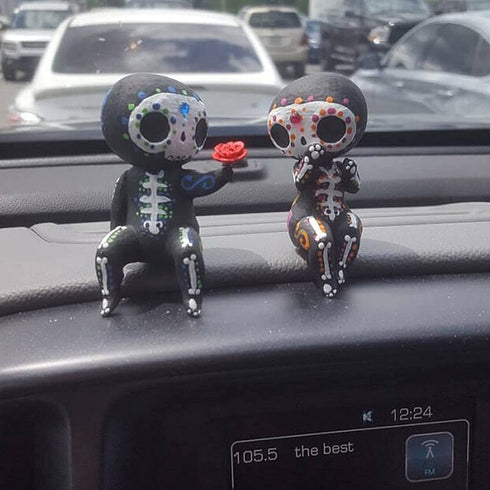Sugar Skull Couple Statue, Sugar Skull Figurine, Resin Crafts Cute Statue Skull - Resin Skull Statue Home Decor, Adorable Skull Sculpture Memorial Statue Halloween Skull Statues Gifts (C)