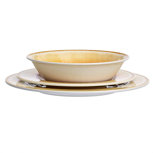 Amazon Basics 12-Piece Melamine Dinnerware Set - Service for 4, Yellow Crackle Glaze