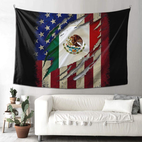 Proud Mexican American Flag Decorative Tapestry Tapestries Wall Hanging Art Decoration For Bedroom/Living Room/Dorm 60x90 Inch
