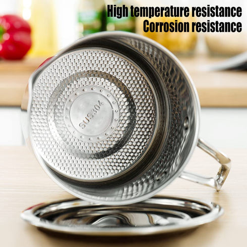 Chihee Oil Strainer Pot Grease Can 2 L Stainless Steel Oil Storage Can Container with Fine Mesh Strainer Dust-proof lid Non-slip Plate Suitable for Storing Frying Oil and Cooking Grease