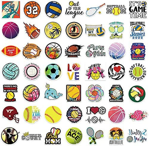 100PCS Sports Stickers, Volleyball Basketball Football Stickers Mixed Vinyl Waterproof Stickers for Water Bottles Laptop Computer Skateboard MacBook for Teens and Adults