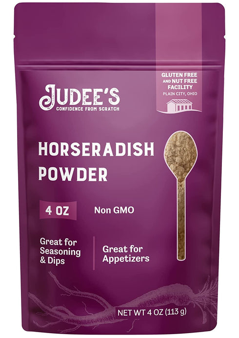 Judee’s Horseradish Powder 4 oz - Just One Ingredient - Powdered Horseradish Root - Great for Dips, Sauces, Appetizers and More - Non-GMO, Gluten-Free, and Nut-Free