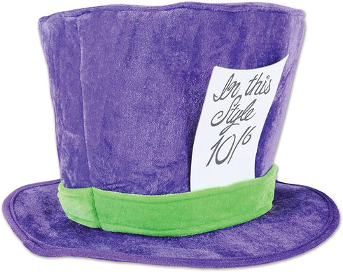 Beistle Soft Plush Fabric Mad Hatter Costume Accessories Unisex Hat Headwear, Purple/Green