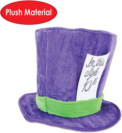 Beistle Soft Plush Fabric Mad Hatter Costume Accessories Unisex Hat Headwear, Purple/Green