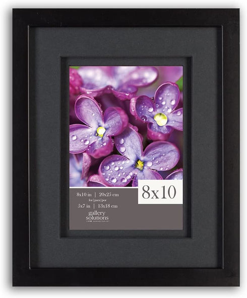 Gallery Solutions 12FW1667E 8x10 Airfloat Double Mat for 5x7 Photo, Wall Mount & Tabletop Picture Frame, 8" x 10", Black/Black