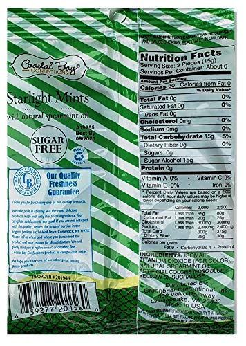 Coastal Bay Confections 1 (3 oz.) Each Sugar Free Bag Starlight Mints With Natural Spearmint Oil and Starlight Mints with Real Peppermint Oil | Holiday Green and Red Candy Variety Mix