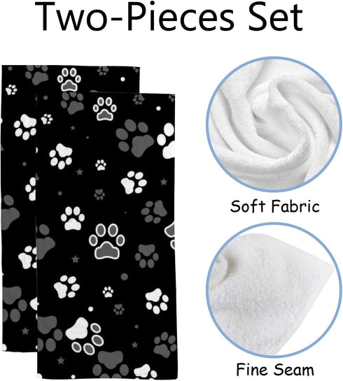 XOLLAR 2 pcs Hand Towels Black White Dog Paw Print, Absorbent Soft Bath Towel Body Hair Drying Cloth for Bathroom Kitchen Gym Spa, 30? x 15? Quick Dry