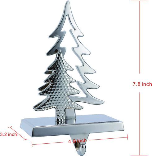 Christmas Tree Stocking Holders for Mantle -Tree Stocking Hanger for Fireplace Christmas Stocking Hangers for Mantel Stocking Hooks for Fireplace Mantel Clips for Christmas Decor (Silver Tree)