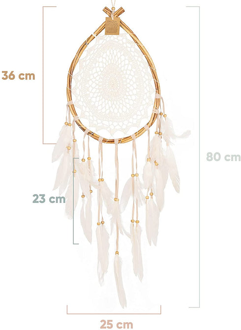 Dream Catcher for Bedroom Decoration Boho Style Dreamcatcher Hand Crafted Bohemian Decor Item Teardrop Shape Weddings Crochet Hippie Gypsy Style Wall Hanging Hand Made Ornament 9.5" x 32"
