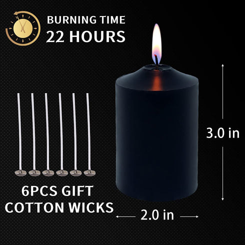 MISSYO Dark Tapered Pillar Candles, 2x3 Inches Unscented Candles for Home Restaurant Church Halloween - 12 Packs