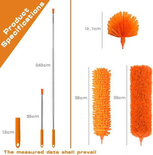 Microfiber Duster, Feather Duster Kit with 100 Inch Telescoping Extension Pole, Reusable Bendable Dusters, Washable Lightweight Dusters for Ceiling Fan