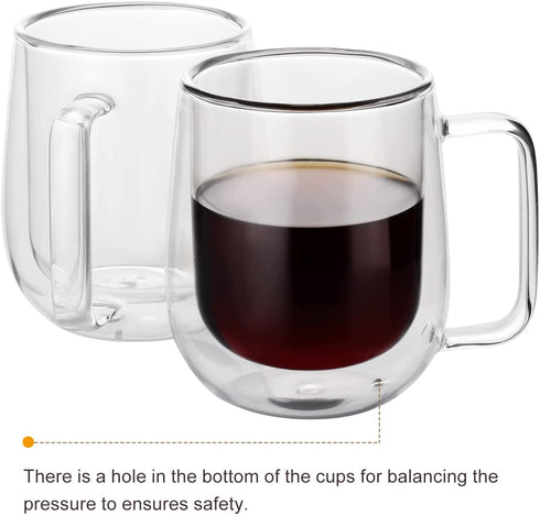 8 oz Double Walled Insulated Glasses Coffee Mug with Handle, Espresso Mugs(Pack of 2), Glass Coffee Mugs for Americano, Latte, Beverage, Cappuccino, Espresso