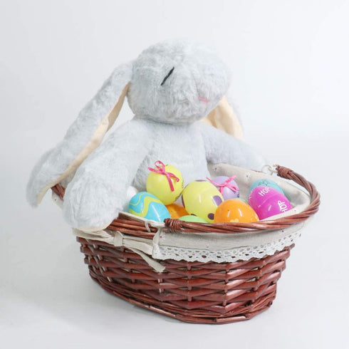 MEIEM Wicker Basket Gift Baskets Empty Oval Willow Woven Picnic Basket Cheap Easter Candy Basket Storage Wine Basket with Handle Egg Gathering Wedding Basket (Brown)