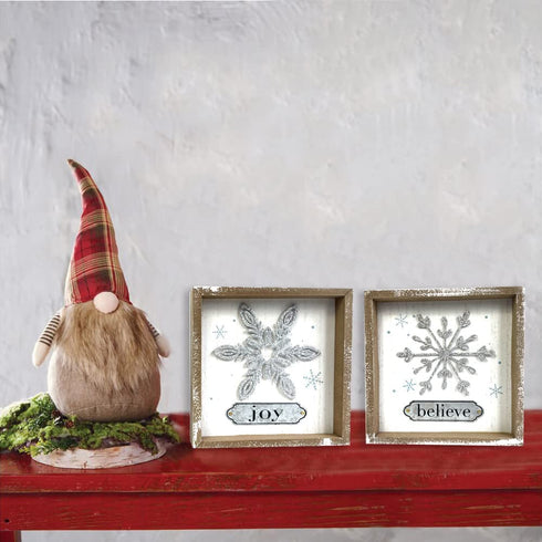 Heyaner Christmas Decorations for Home Snowflake Believe Joy Table Decor Wooden Rustic Farmhouse Block 2Pack 7 x 7 Inches Winter Holidays Sign for Party Coffee Table