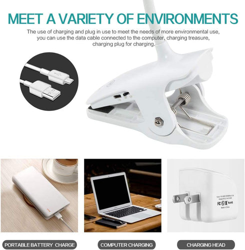 Brivation LED Desk Lamp with USB Charging Port, Clip Lamp for Desk, Portable Eye-Care Desk Light, Flexible Gooseneck USB Rechargeable, 3 Dimming Levels, Touch Control