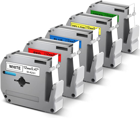 Labelife Compatible Label Tape Replacement for Brother M Tape 12mm 0.47 M Series Label Tape M231 MK231 MK431 MK531 MK631 MK731 Work for Brother P Touch PT-90 PT-M95 PT-45M PT-65 Label Maker, 5 Color