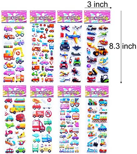 Kids Cars and Trucks Stickers Party Supplies Pack, 20 Different Sheets, Boy Stickers, Vehicle Stickers for Kids Toddler Boys with Cars, Fire Trucks, Construction, Buses, Airplane, Rocket and More