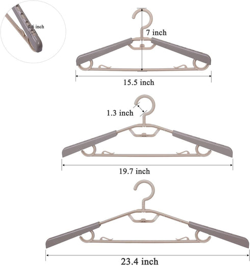 BonDream 6-Pack Heavy Duty Plastic Extra-Wide Arm 15"-23"Suits Clothes Hangers with Swivel Hooks,Perfect for Coat,Jacket,Dress,Shirt,Trousers or closet space saving,Grey&Tan