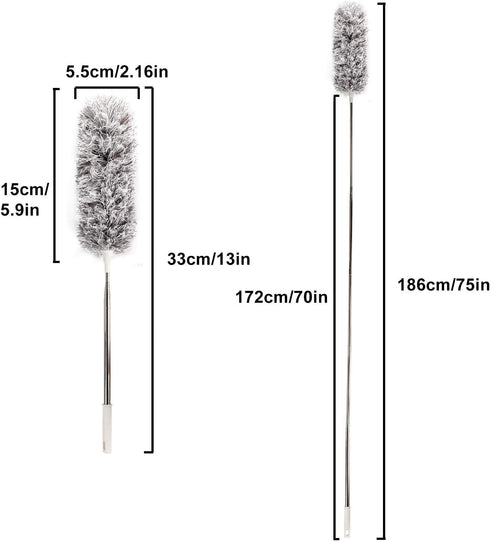 AINAAN 33"-100" Ceiling Fan with Stainless Steel Extension Long Extendable Pole Washable Bendable for Cleaning, High Cobweb Wall Dusting Wet, Interior Roof