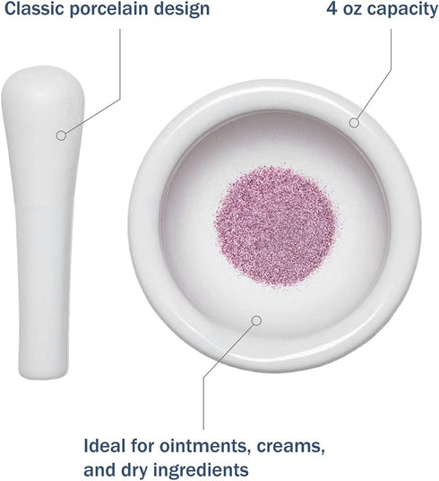 Apothecary Products Mortar and Pestle Bowl | Mixer and Grinder for Medicine | Porcelain | 4 Oz