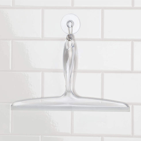 iDesign 59150 Plastic Bathroom Squeegee with Suction Hook Holder, Clear, 12-Inch (Pack of 1)