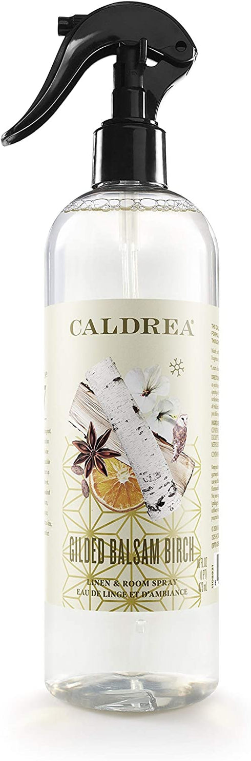 Caldrea Linen and Room Spray Air Freshener, Made with Essential Oils, Plant-Derived and Other Thoughtfully Chosen Ingredients, Gilded Balsam Birch, 16 oz (Packaging May Vary)