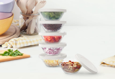 Kook Small Glass Prep Bowls with Lids Set, Clear Mini Food Storage Containers, Microwave & Dishwasher Safe, 7.25 oz, Set of 8