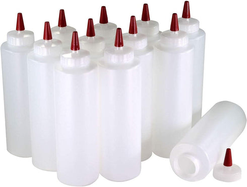 Pinnacle Mercantile Plastic Squeeze Condiment Bottles with Red Tip Cap 16-Ounce Set of 12 Wide Mouth